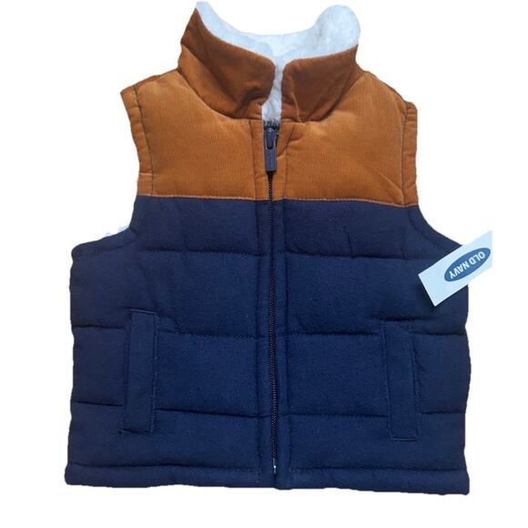 Old Navy Vest Jacket Baby Boy 6-12 Months Sherpa Full-zip Flannel NEW - Picture 1 of 6